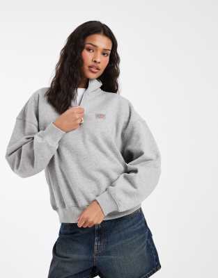 Oakport - Sweatshirt in Grau meliert mit 1/4-Reißverschluss Grau XS