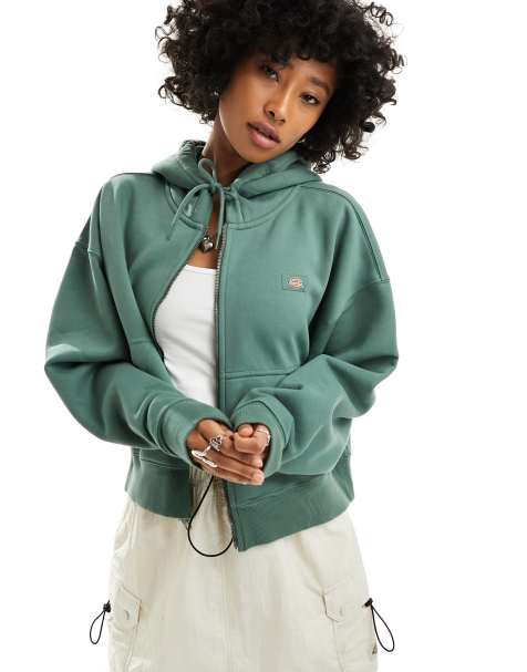 Dark green zip 2024 up hoodie womens