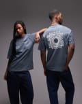 [Dickies] Dickies Oatfield graphic back print t-shirt in mid blue S BLUE