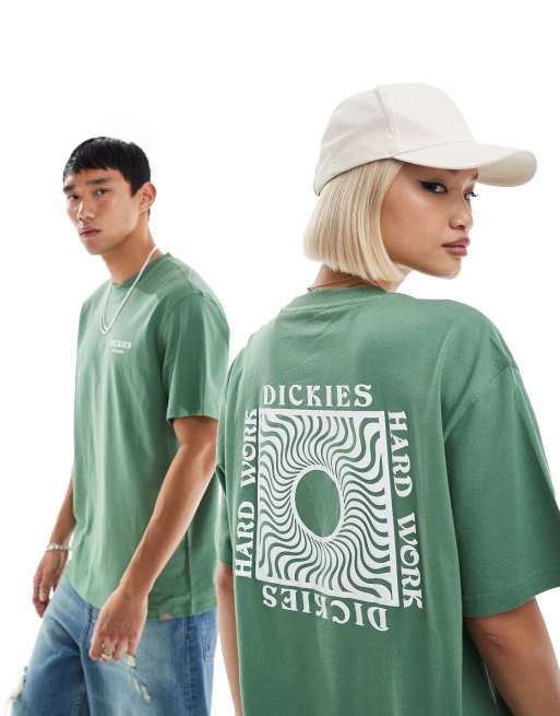 Dickies – Oatfield – Kurzärmliges T-Shirt in Dunkelgrün mit Print hinten, exklusiv bei ASOS