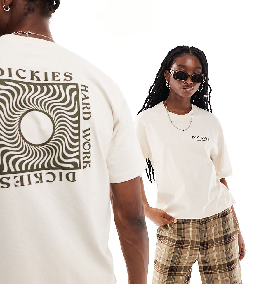 Dickies oatfield short sleeve back print t-shirt in cream-White