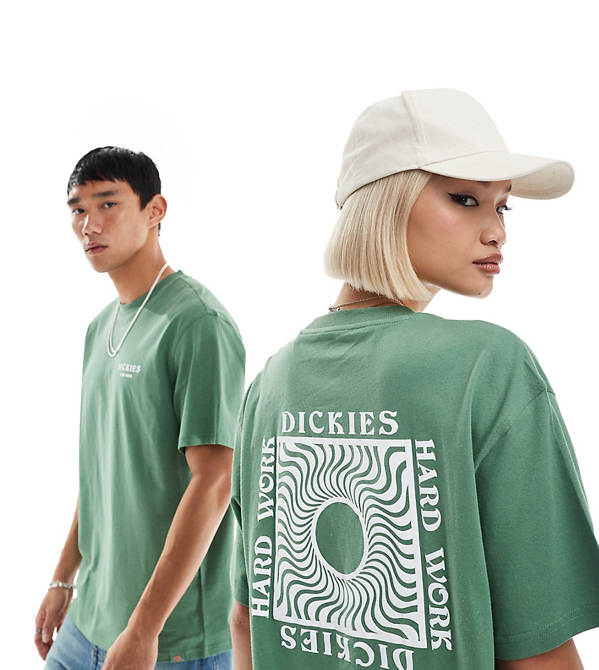 Dickies oatfield short sleeve back print t-shirt in dark green- exclusive to asos