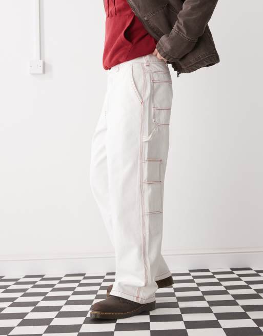 パンツ Dickies bleach wide painter denim Dickies Painter denim pants in white | ASOS