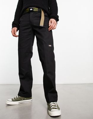 Dickies slim straight double knee work chino trousers in black - ASOS Price Checker