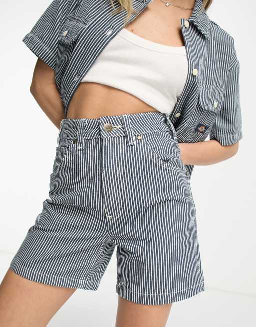 Dickies - Pantaloncini blu a righe hickory in coordinato