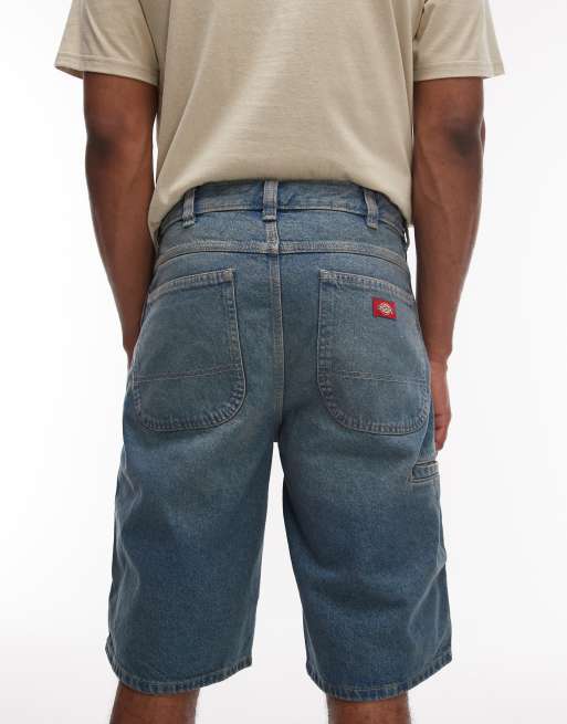 Dickies - Pantaloncini di jeans ampi da 13 pollici kaki tinto blu, 4 di 5