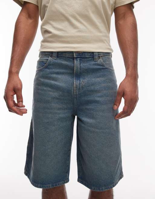 Dickies - Pantaloncini di jeans ampi da 13 pollici kaki tinto blu, 5 di 5