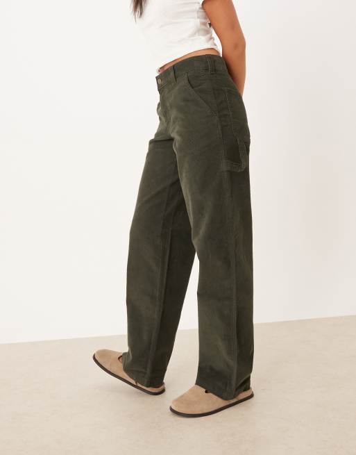 Dickies - Pantaloni a fondo ampio in tessuto a coste color verde oliva, 3 di 5