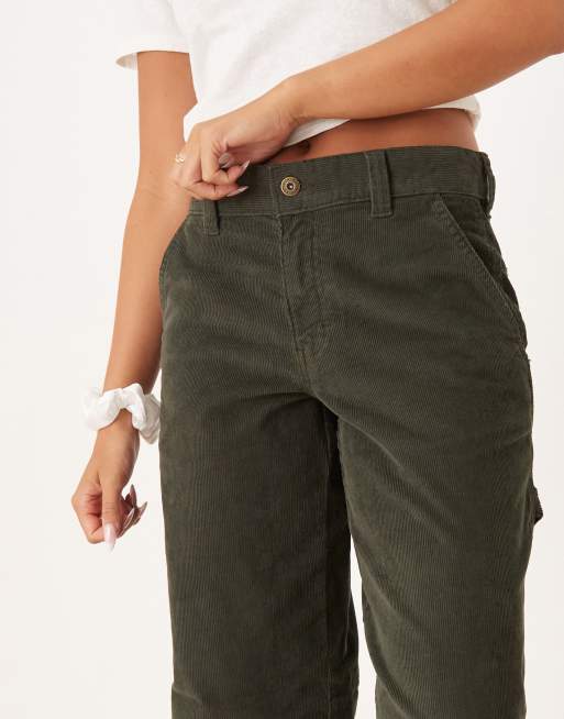 Dickies - Pantaloni a fondo ampio in tessuto a coste color verde oliva, 4 di 5