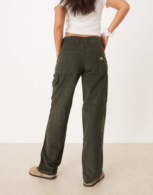 Dickies - Pantaloni a fondo ampio in tessuto a coste color verde oliva, 5 di 5