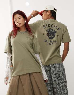 Panther back print t-shirt in khaki-Green