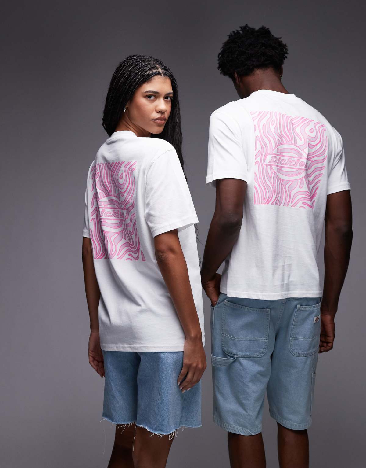 Dickies paradise abstract graphic backprint t-shirt in white and pink