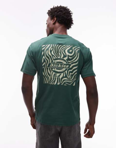 Dickies – Paradise – Mörkgrön t-shirt med abstrakt tryck baktill - view 1