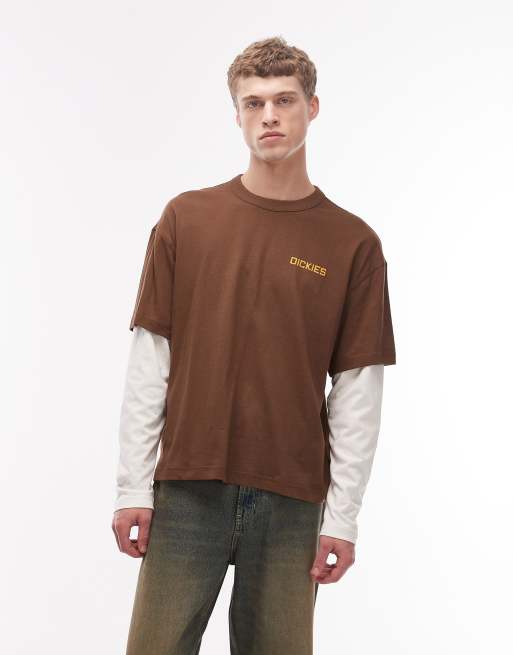 Dickies – Payson – Brun t-shirt i två lager med långa ärmar, 4 av 5