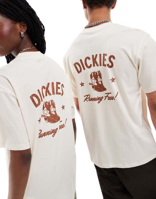 Dickies - petersburg western back print t-shirt in off white- exclusive to asos