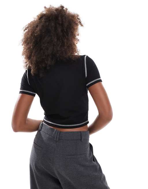 Dickies Philipsburg contrast stitch baby tee in black | ASOS