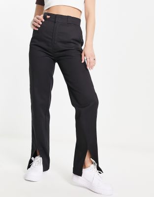 dickies phoenix split hem trousers in black