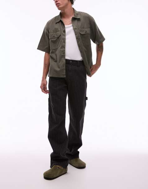 Dickies pinstripe carpenter pants in black and off white - view 1