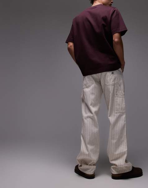 Dickies pinstripe carpenter pants in off white and red - view 1