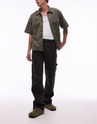 Dickies pinstripe carpenter trousers in black and off white - view 1