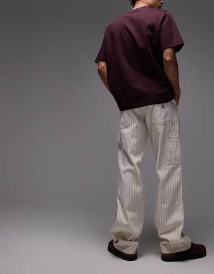 Dickies Dickies pinstripe carpenter trousers in off white and red