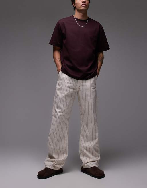 Dickies pinstripe carpenter trousers in off white and red, 2 of 5