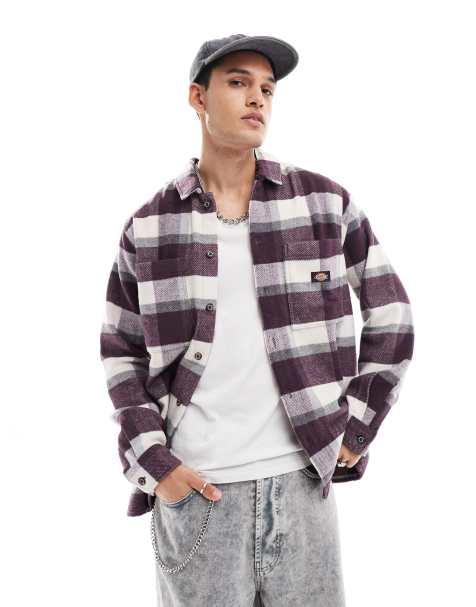 Dickies plaid coaling shirt in off white and plum - view 1