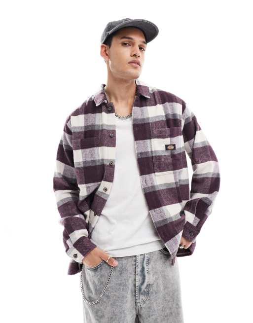 Dickies plaid coaling shirt in off white and plum