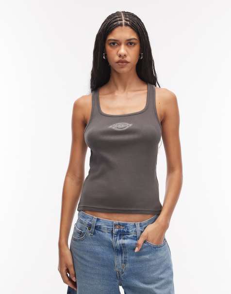 Dickies Plainville square neck logo singlet in black - view 1
