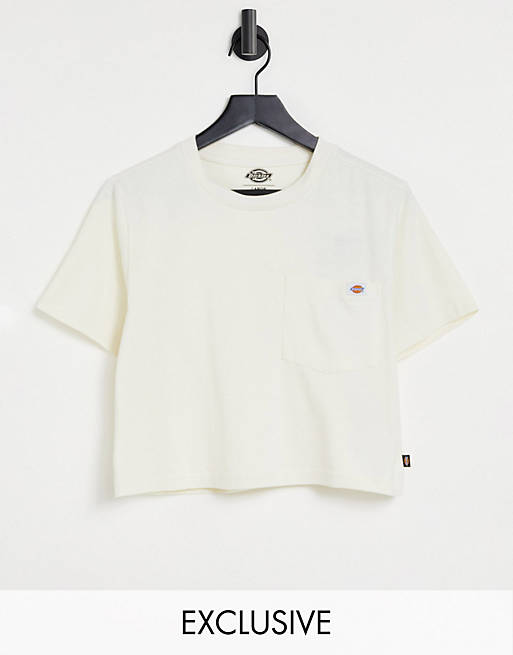 Dickies Porterdale cropped t-shirt in cream Exclusive at ASOS