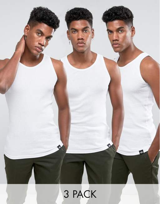 Dickies – Proof – Weiße Trägershirts im 3er-Set