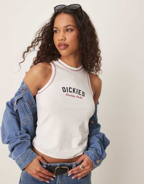 Dickies racer central logo longline singlet in off white - view 1