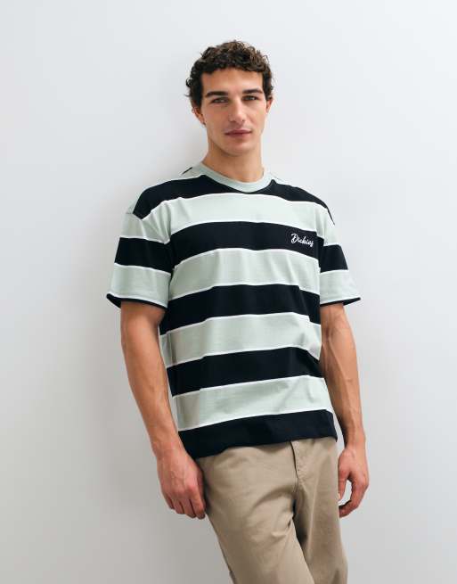 Dickies randig t-shirt med broderad logga i svart och khaki, 4 av 5