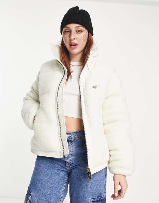 Dickies – Red Chute – Krämvit pufferjacka i teddy