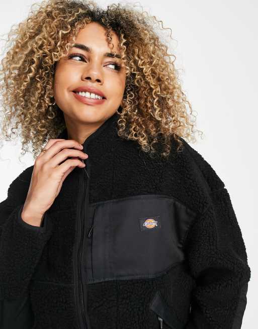 Dickies – Red Chute – Svart fleece i fårskinnsimitation med dragkedja, 3 av 4