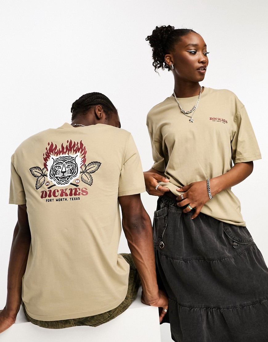 Dickies rich creek tiger back print t-shirt in khaki-Neutral