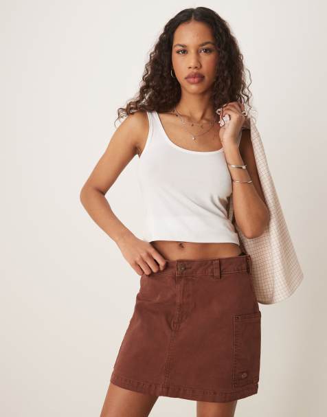 Dickies river ranch western mini skirt in cappuccino brown