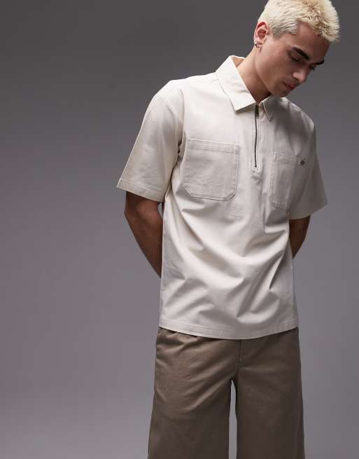 Dickies – River Ranch – Koszula z zapięciem na zamek pod szyją w kowbojskim stylu roboczym w kolorze złamanej bieli