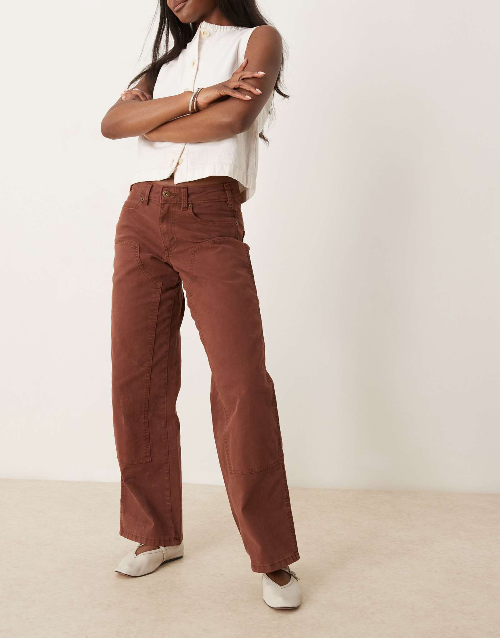 Парусиновые брюки Dickies river ranch western с двойным коленом коричневого цвета капучино
