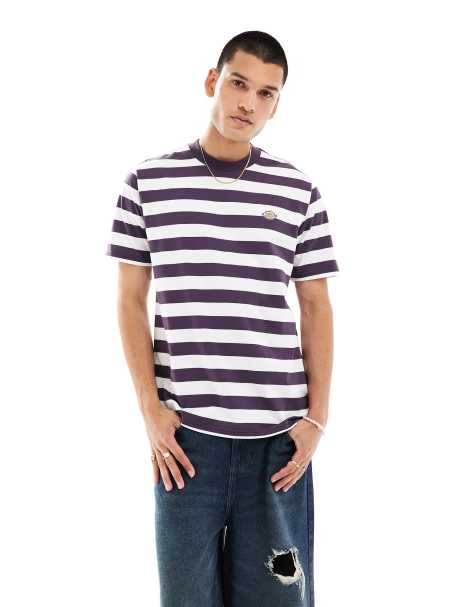 Dickies – Rivergrove – Plommonfärgad och vit, randig t-shirt - view 1