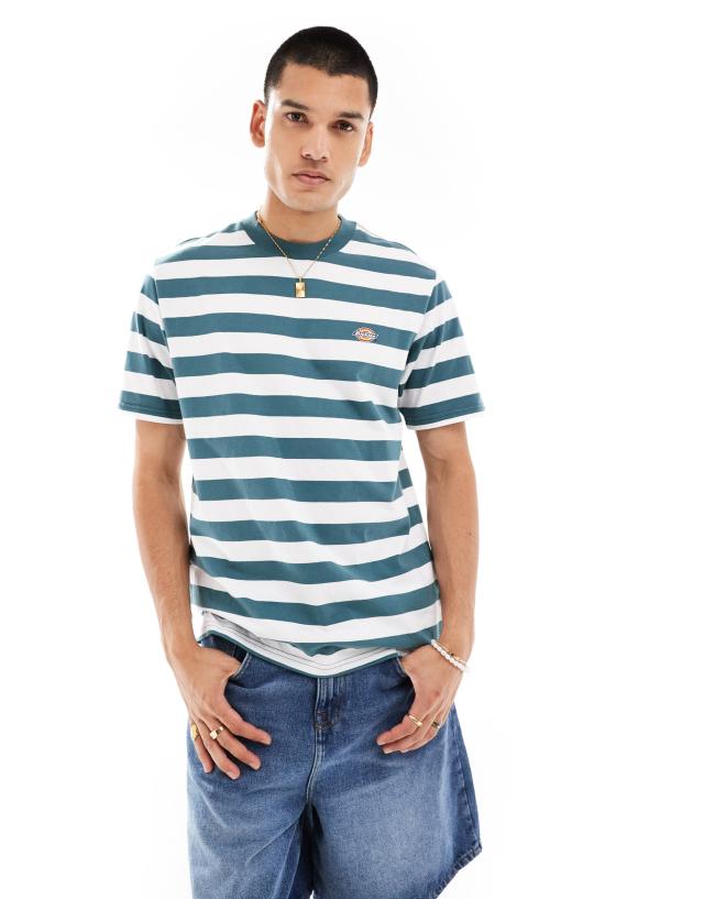 Dickies - rivergrove striped t-shirt in dark green and white