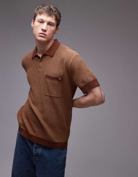 Dickies Rocky knitted polo shirt in dark tan - view 1