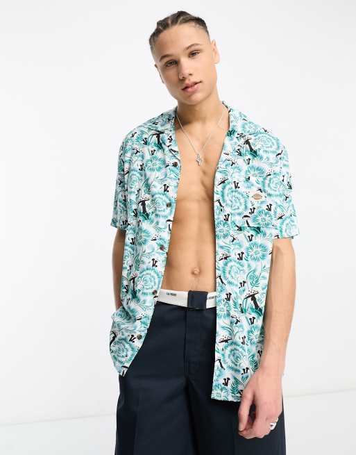 Dickies – Roseburg – Kurzärmliges Hemd mit All-over-Blumenprint in Blau