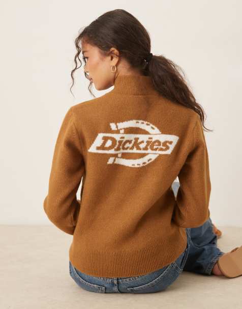 Dickies Ruston 1/4 zip jumper in medium brown - view 1