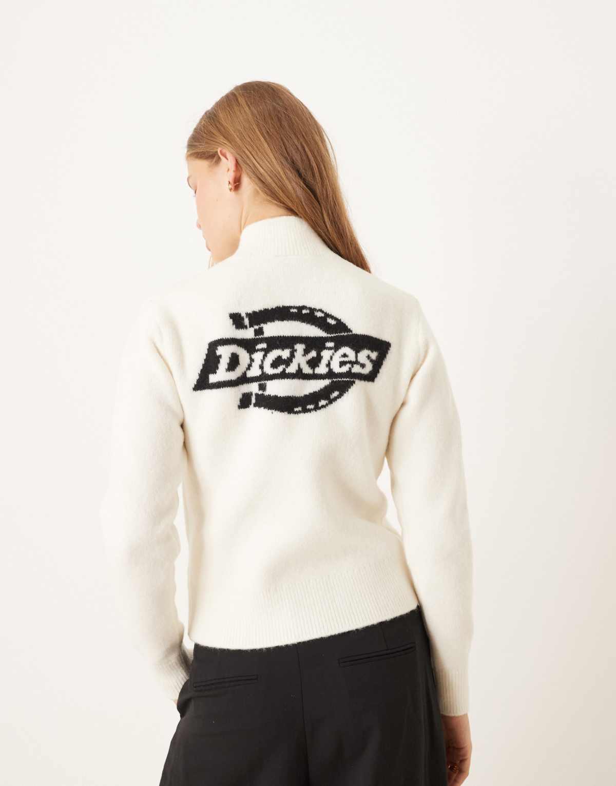 Dickies ruston 1/4 zip knitted jumper with backprint logo in off white