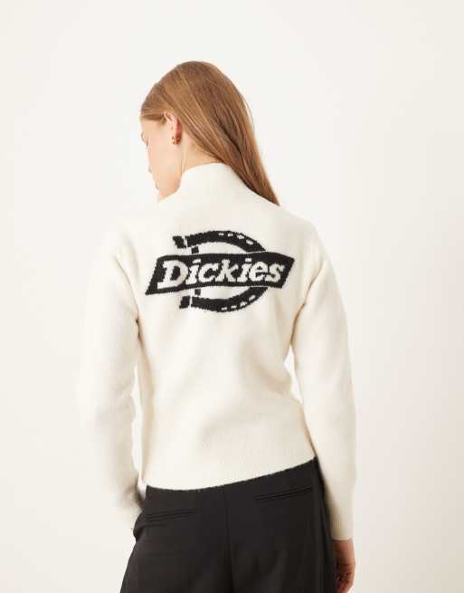 Dickies – Ruston – Dzianinowy sweter w kolorze złamanej bieli z logo na plecach i zapięciem na zamek pod szyją