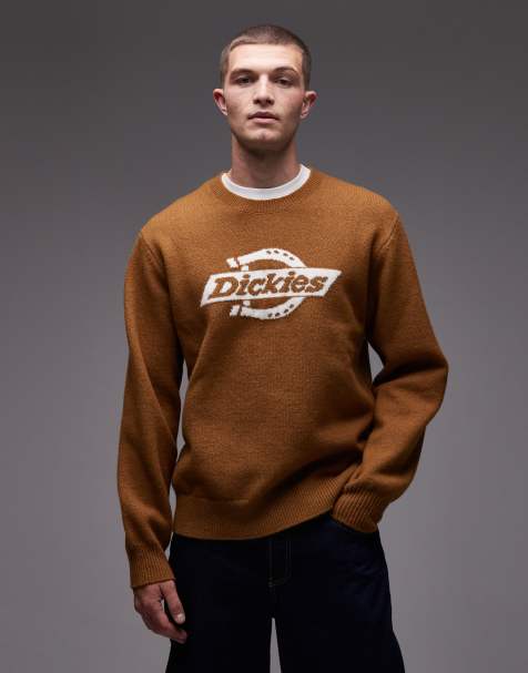 Dickies ruston knitted jumper with large front horsehoe logo in brown tan