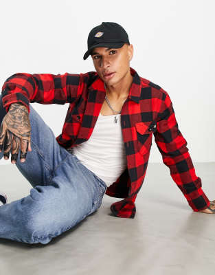 Dickies Red And Black Cotton Check Shirt In Red