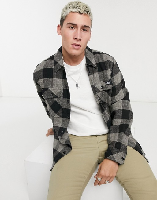 Dickies checked relaxed long sleeve shirt in grey
