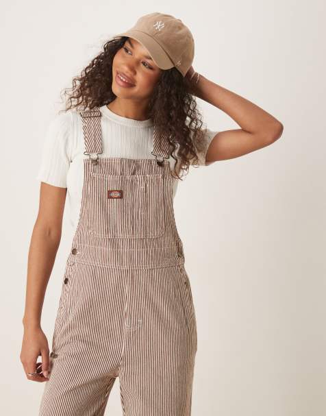 Dickies - Salopette in denim classica marrone cappuccino a righe hickory - view 1